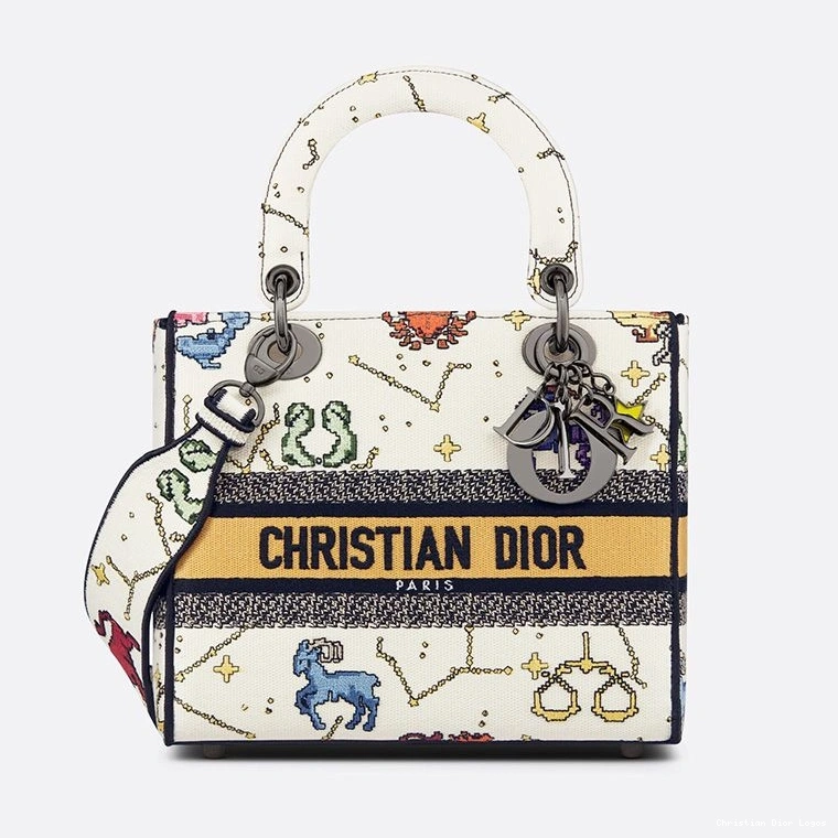 Medium White Canvas Zodiac D-lite Lady Motif Pixel Bag 0708 Luxury